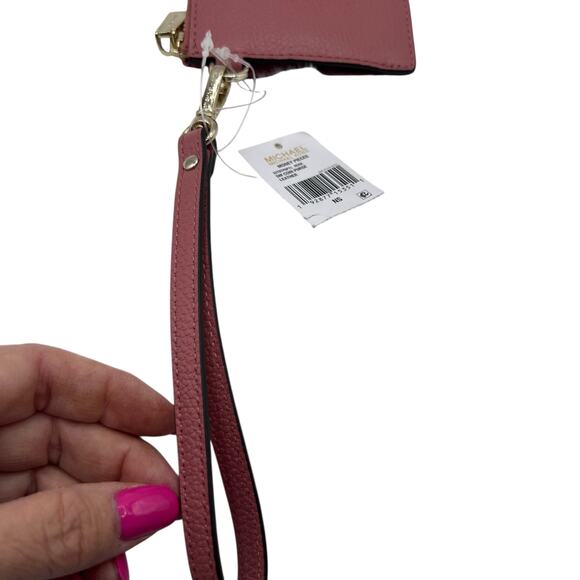 Michael Kors Jet Set Small Pebbled Leather Wristlet Card Coin Case Rose Gold - Picture 8 of 15